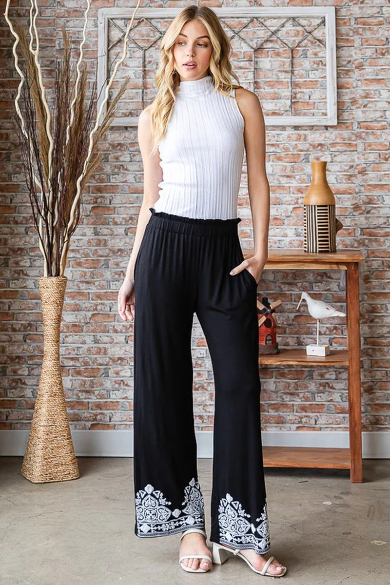 Solid Damask Casual Pants plus Size