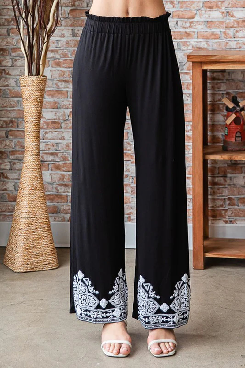Solid Damask Casual Pants plus Size