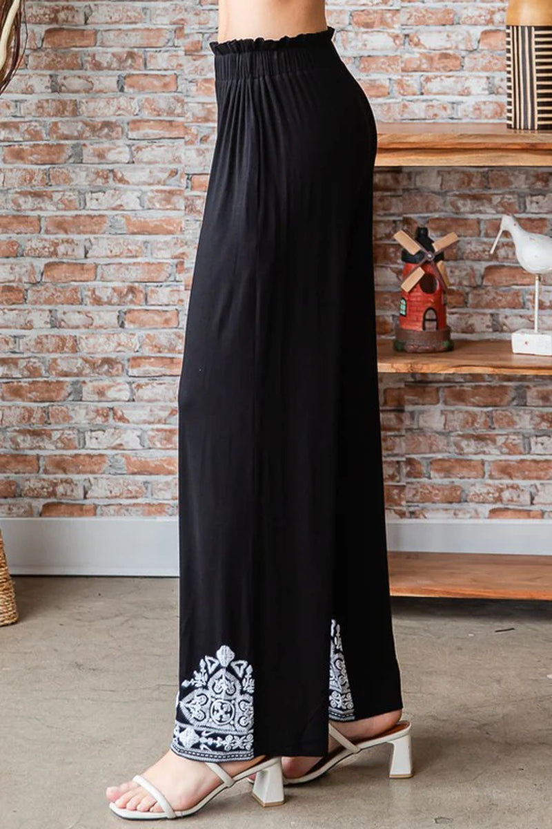Solid Damask Casual Pants plus Size